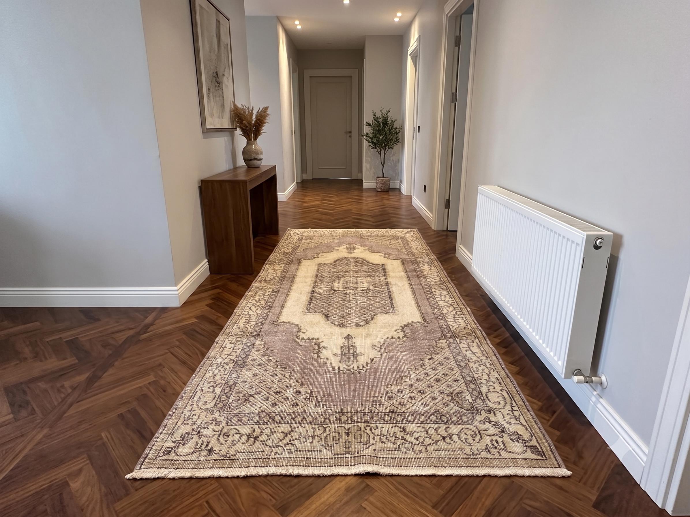 Vintage Oushak Rug, Muted Neutral Area Rug, Distressed Turkish Rug, Soft Beige Large Carpet, Organic Wool Boho Rug