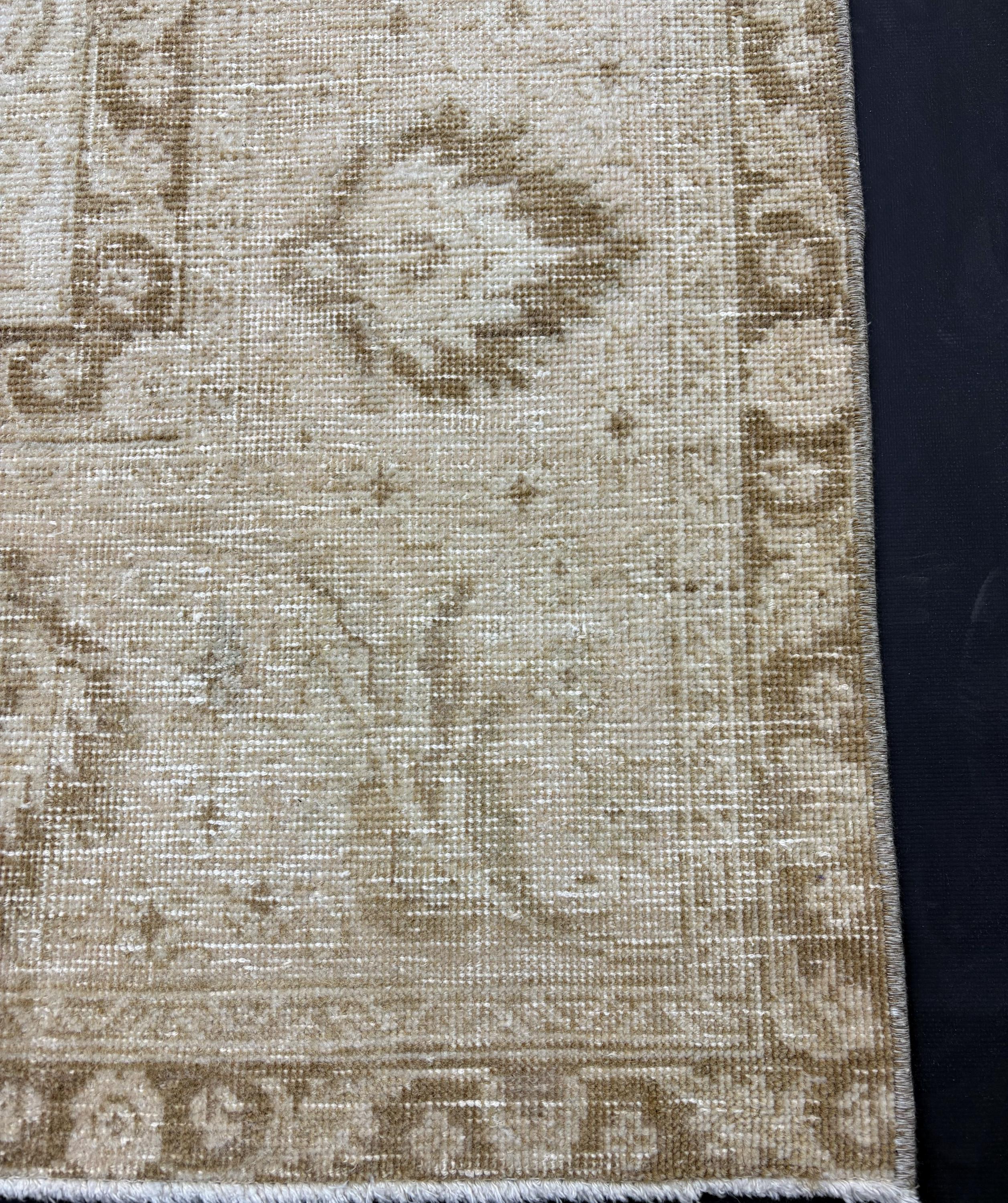 1980s Vintage Turkish Rug 9x13, Neutral Beige Area Rug, Distressed Oushak Style Medallion Living Room Carpet