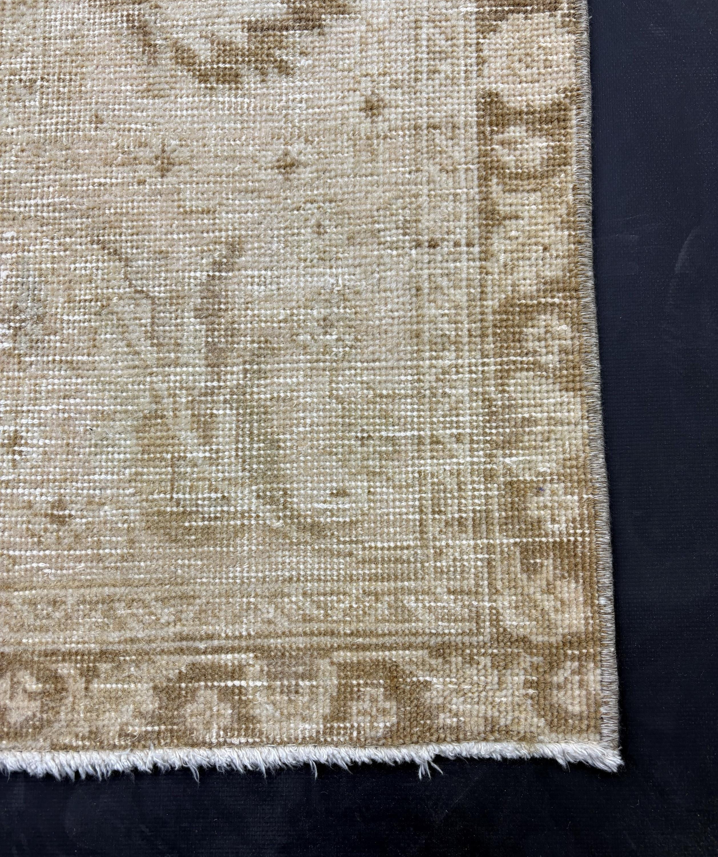 1980s Vintage Turkish Rug 9x13, Neutral Beige Area Rug, Distressed Oushak Style Medallion Living Room Carpet