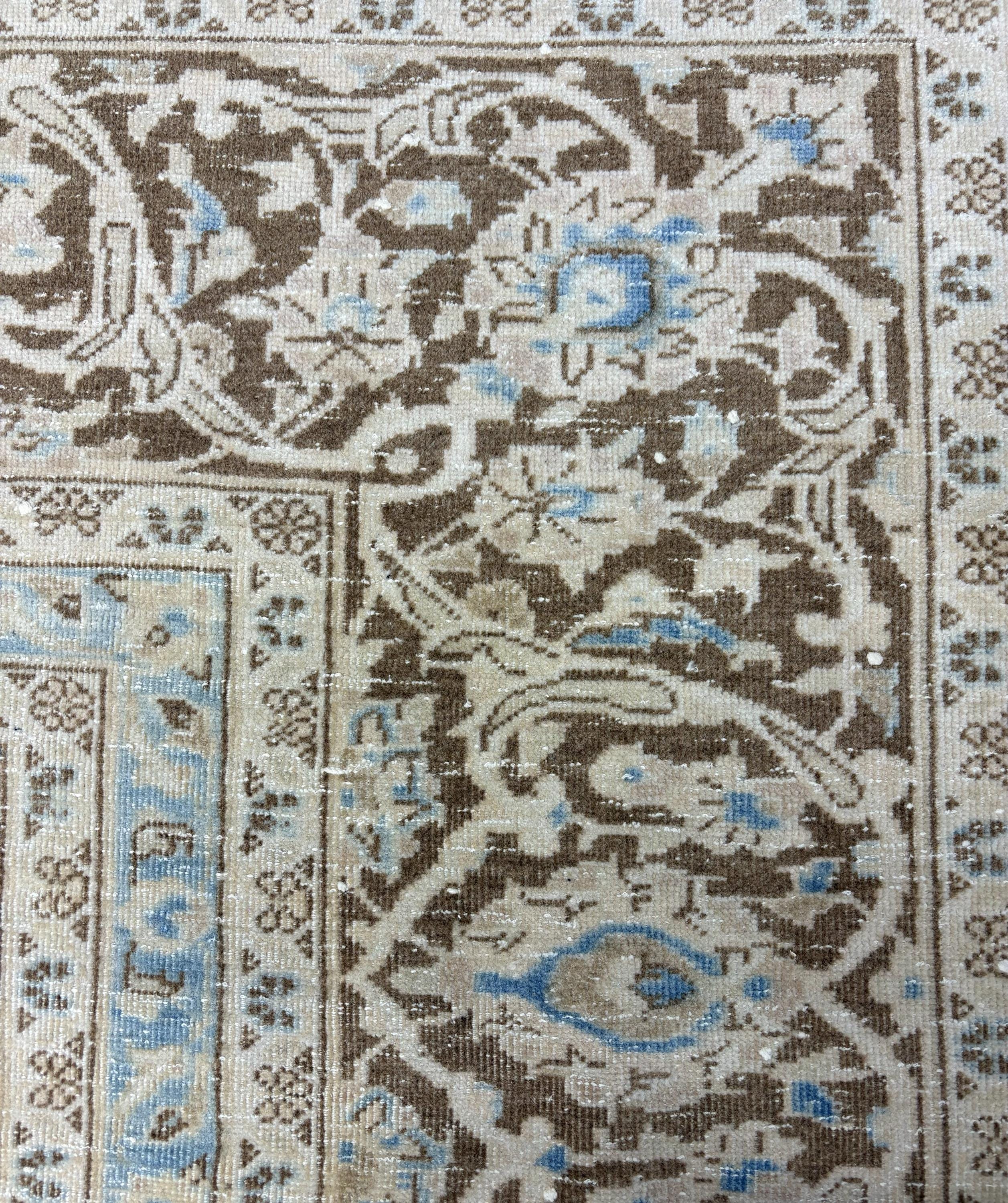 1980s Vintage Turkish Rug 9x12, Blue Beige Oushak Area Rug, Large Distressed Medallion Living Room Carpet