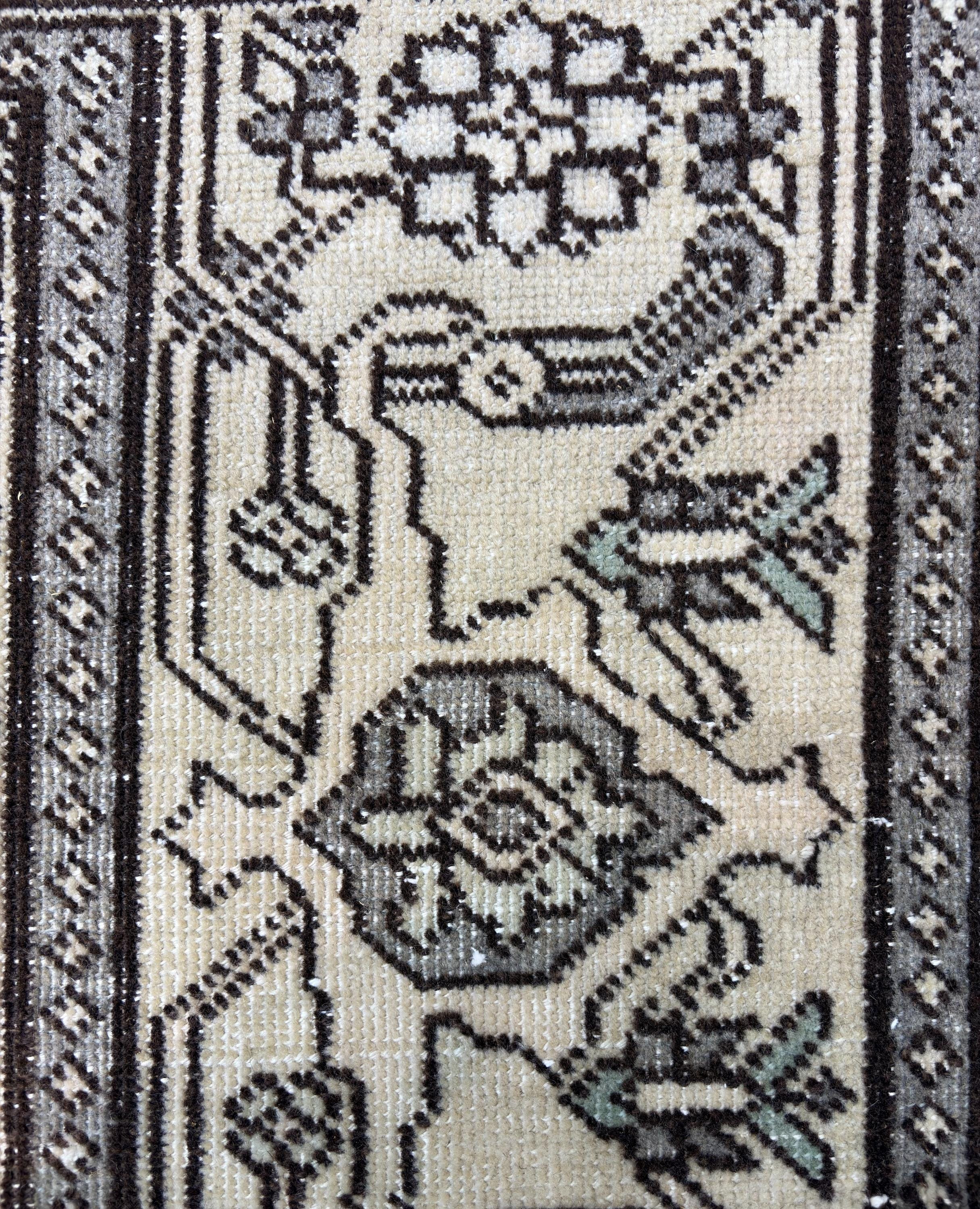 Vintage Turkish Rug 8x12, Large Herati Wool Area Rug, Faded Neutral Beige Blue Rug, Handmade Living Room Carpet, Oversized