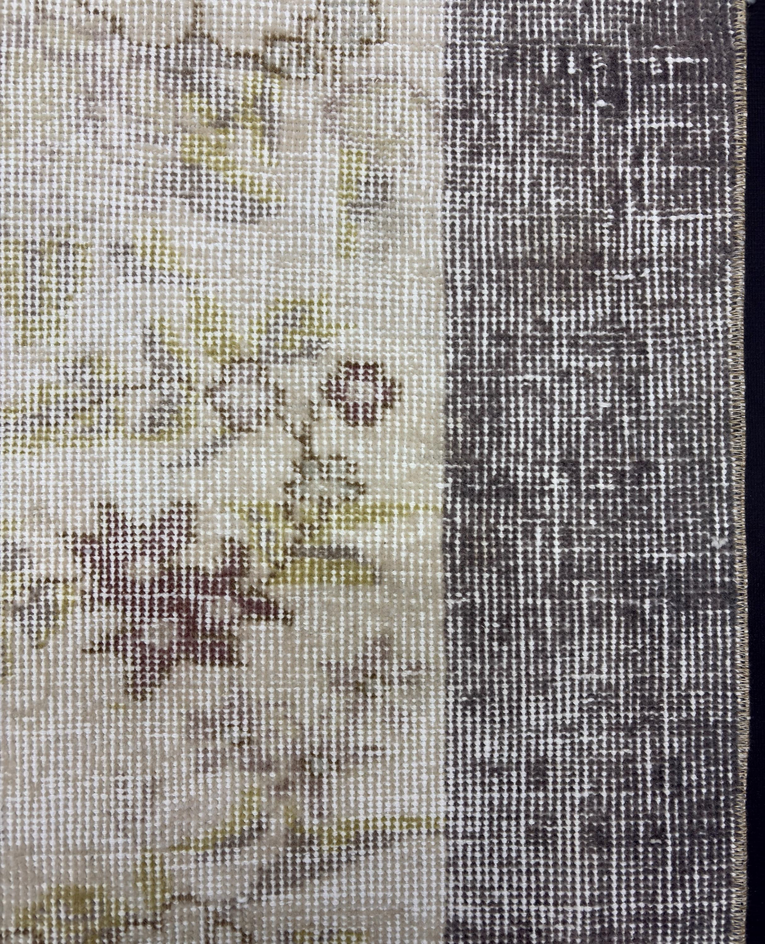 Vintage Rug 4x7, Distressed Wool Area Rug, Faded Cream Mauve Rug, Handmade Small Area Rug, Muted Boho Vintage Floral Living