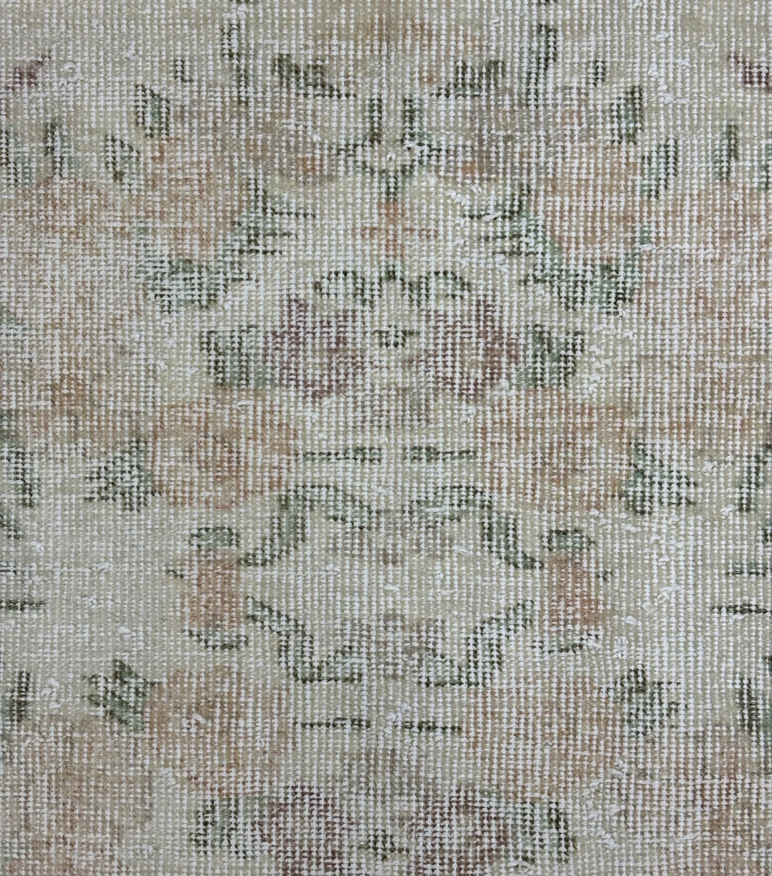 Small Wool Area Rug, Faded Peach Cream Floral Rug, Handmade Distressed Bedroom Rug, Shabby Chic Cottage Vintage Rug