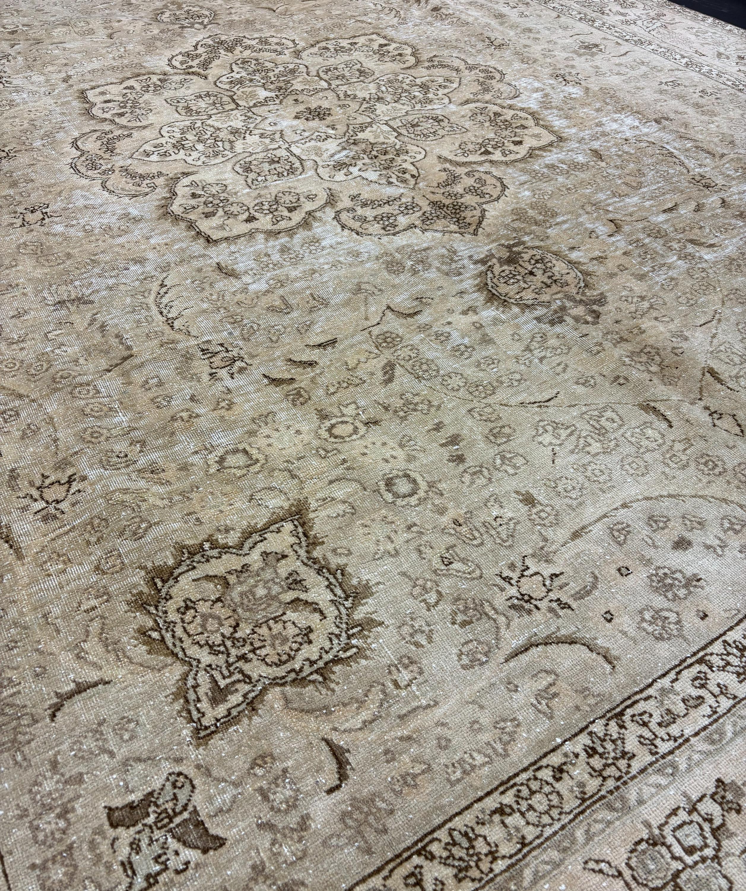 Vintage Oushak Rug, Muted Neutral Area Rug, Distressed Turkish Rug, Soft Beige Large Carpet, Organic Wool Boho Rug