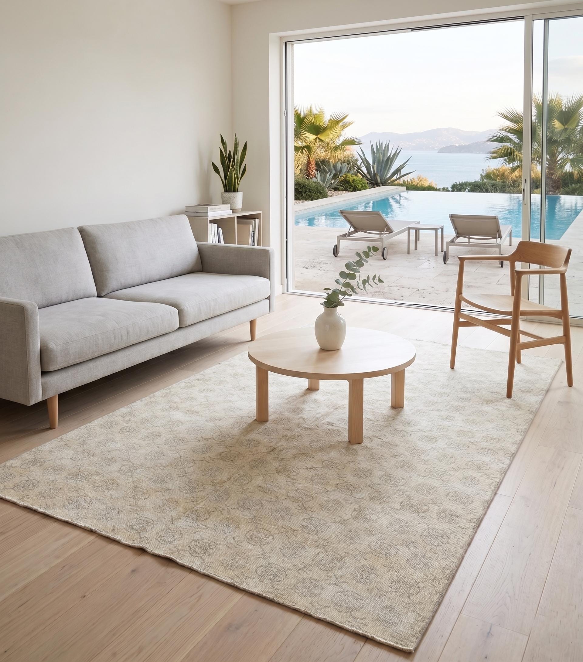 Vintage Turkish Wool Rug, Ivory Beige Floral Anatolian Rug, Large Neutral Oushak Style Area Rug, 208x330 cm