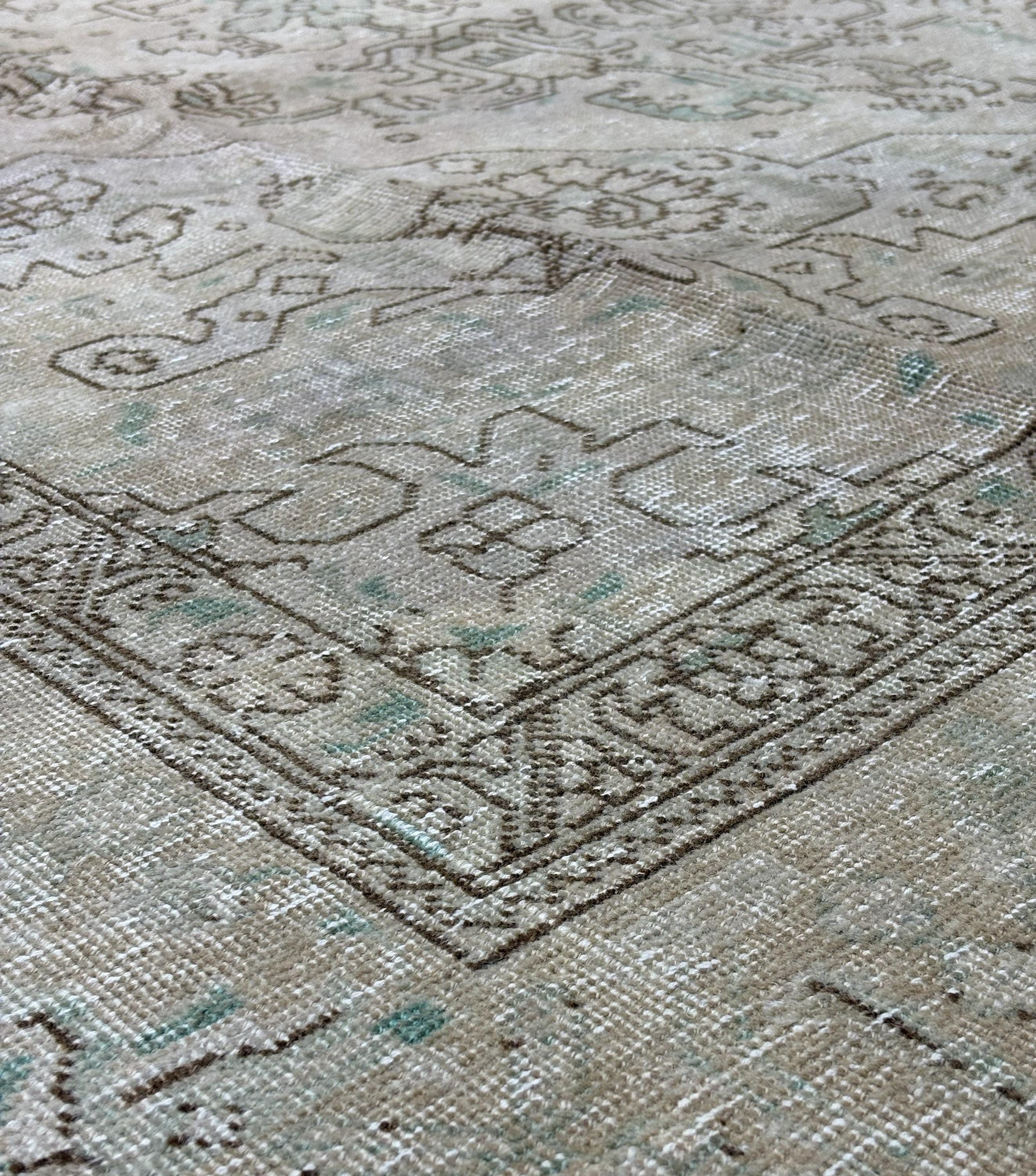 Vintage Turkish Rug 285x385 cm, Large Handwoven Wool Area Rug, Beige Taupe Oushak Style Rug, 9x13 Home Decor