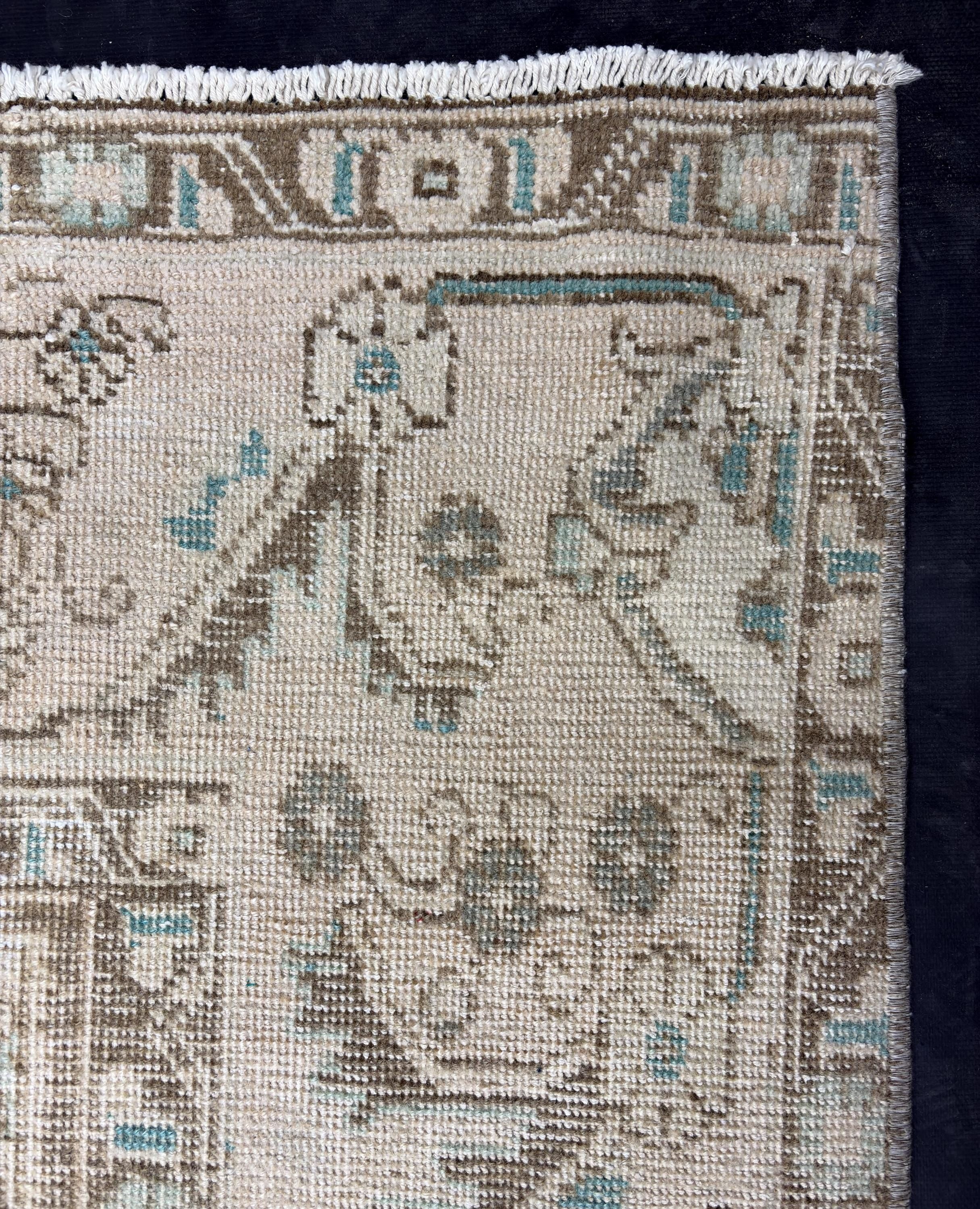 Vintage Turkish Rug 9x12, Large Oushak Wool Area Rug, Faded Neutral Beige Blue Rug, Handmade Living Room Carpet, Oversized