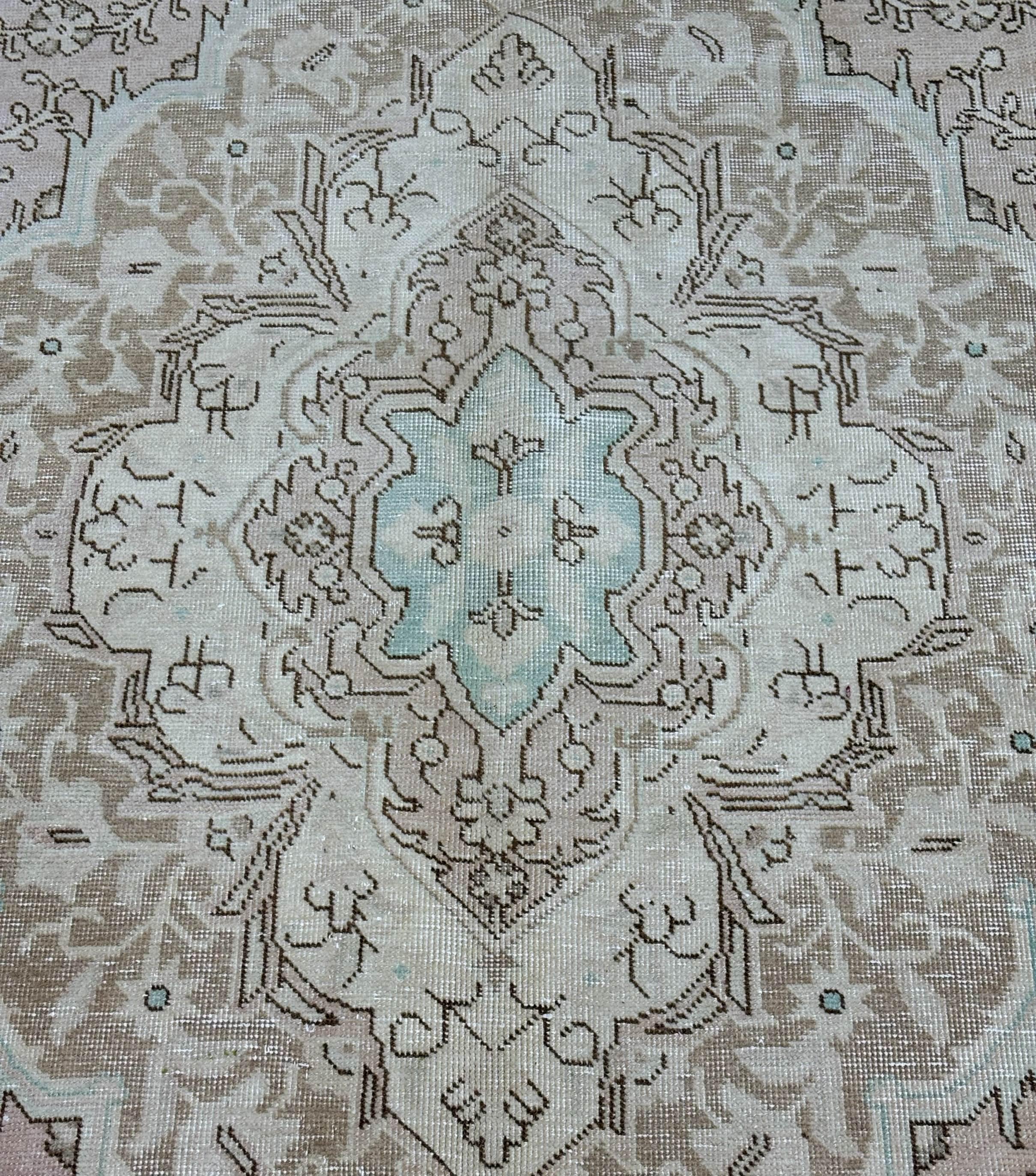 Large 9x12 Vintage Anatolian Rug | Muted Beige and Pale Blue Oushak Carpet | Handwoven Wool Area Rug, Living Room Bedroom