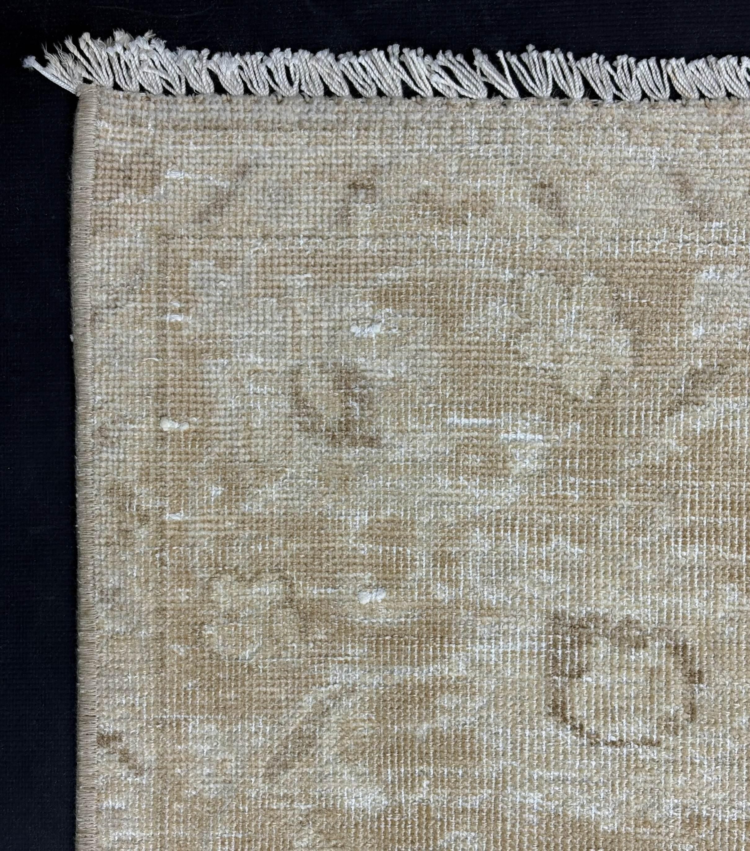 Vintage Turkish Rug, Large Handwoven Wool Area Rug 9x12, Distressed Beige Taupe Blue Pattern, Traditional Anatolian Carpet