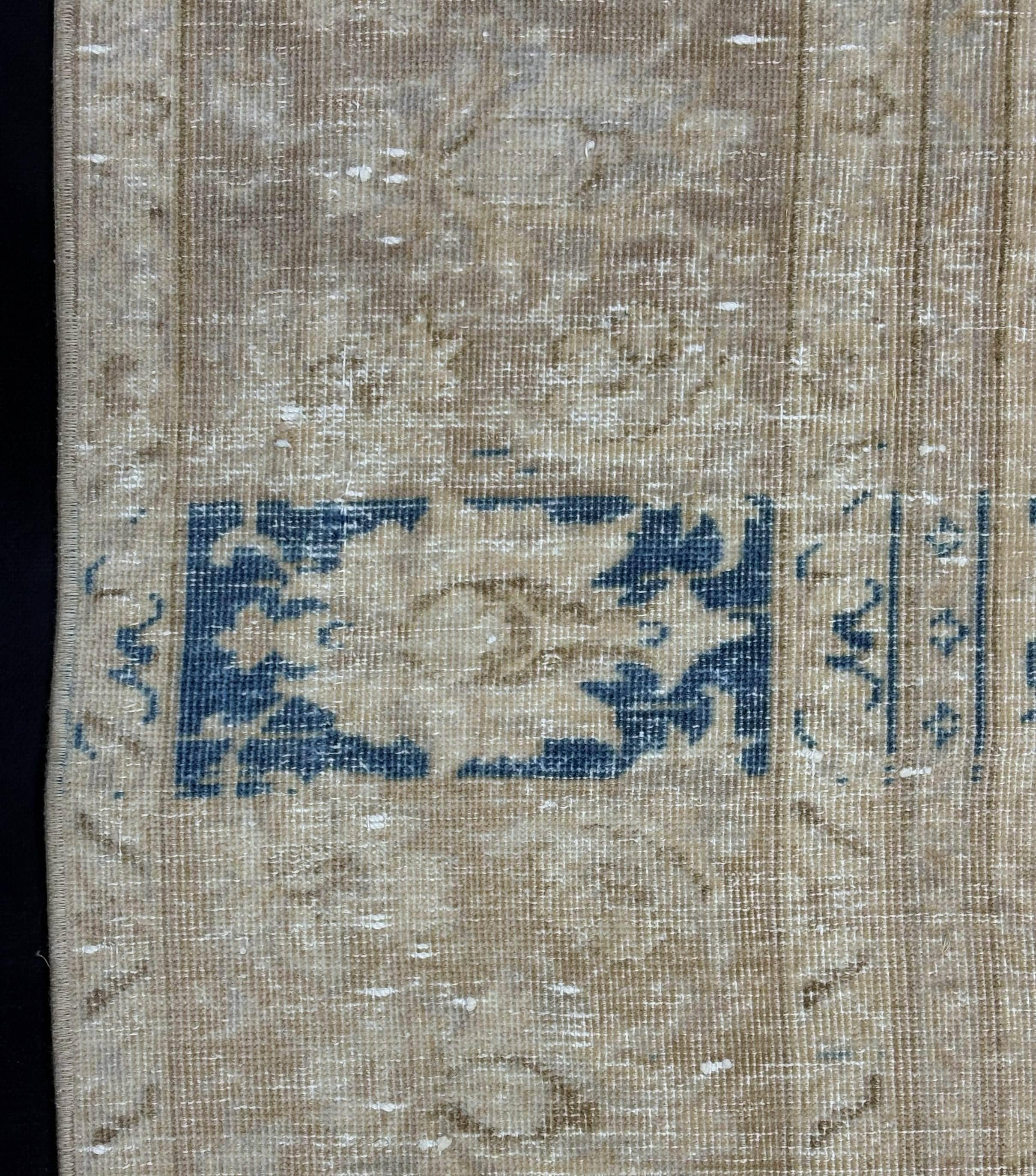 Vintage Turkish Rug, Large Handwoven Wool Area Rug 9x12, Distressed Beige Taupe Blue Pattern, Traditional Anatolian Carpet