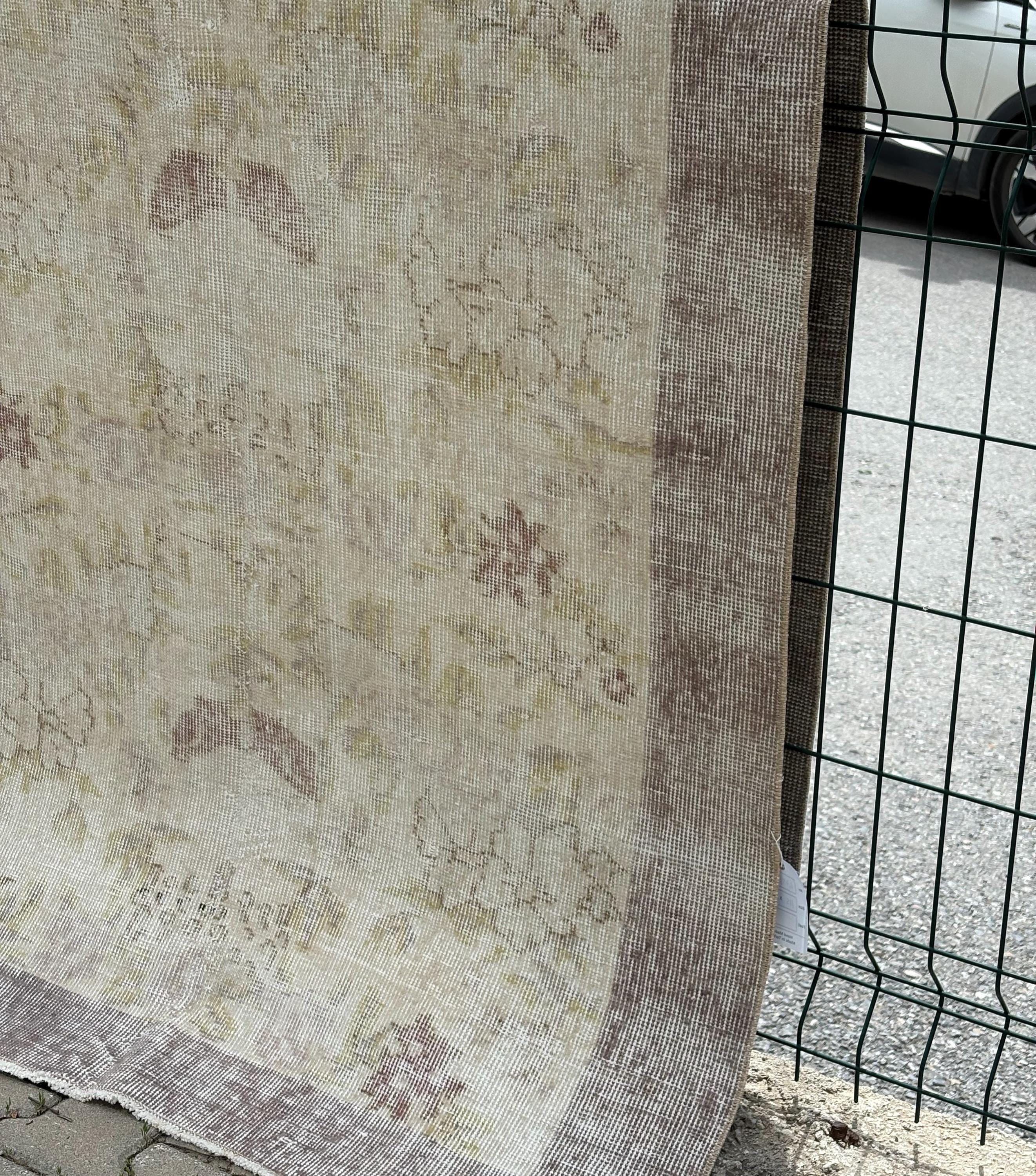 Vintage Rug 4x7, Distressed Wool Area Rug, Faded Cream Mauve Rug, Handmade Small Area Rug, Muted Boho Vintage Floral Living