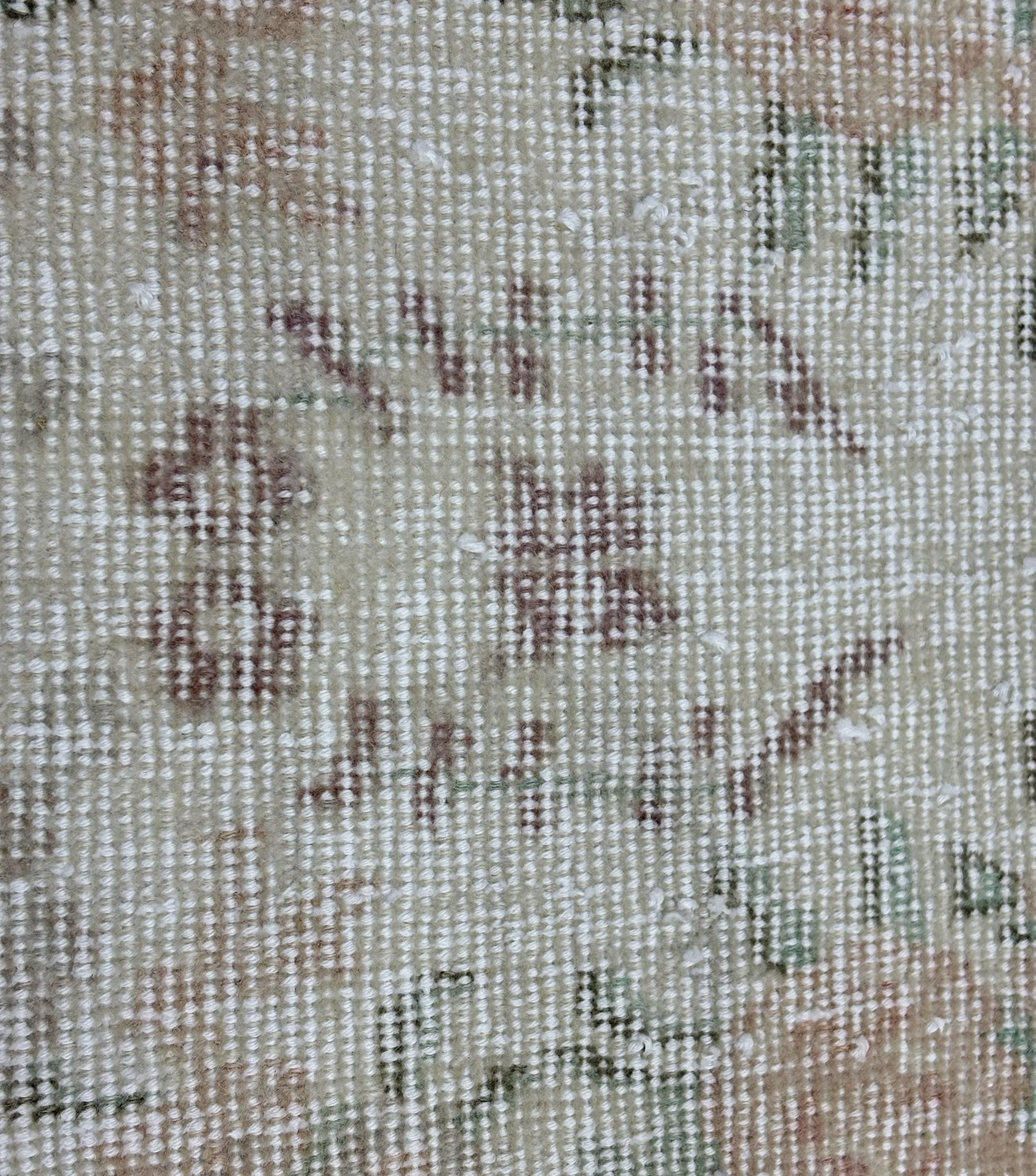 Small Wool Area Rug, Faded Peach Cream Floral Rug, Handmade Distressed Bedroom Rug, Shabby Chic Cottage Vintage Rug