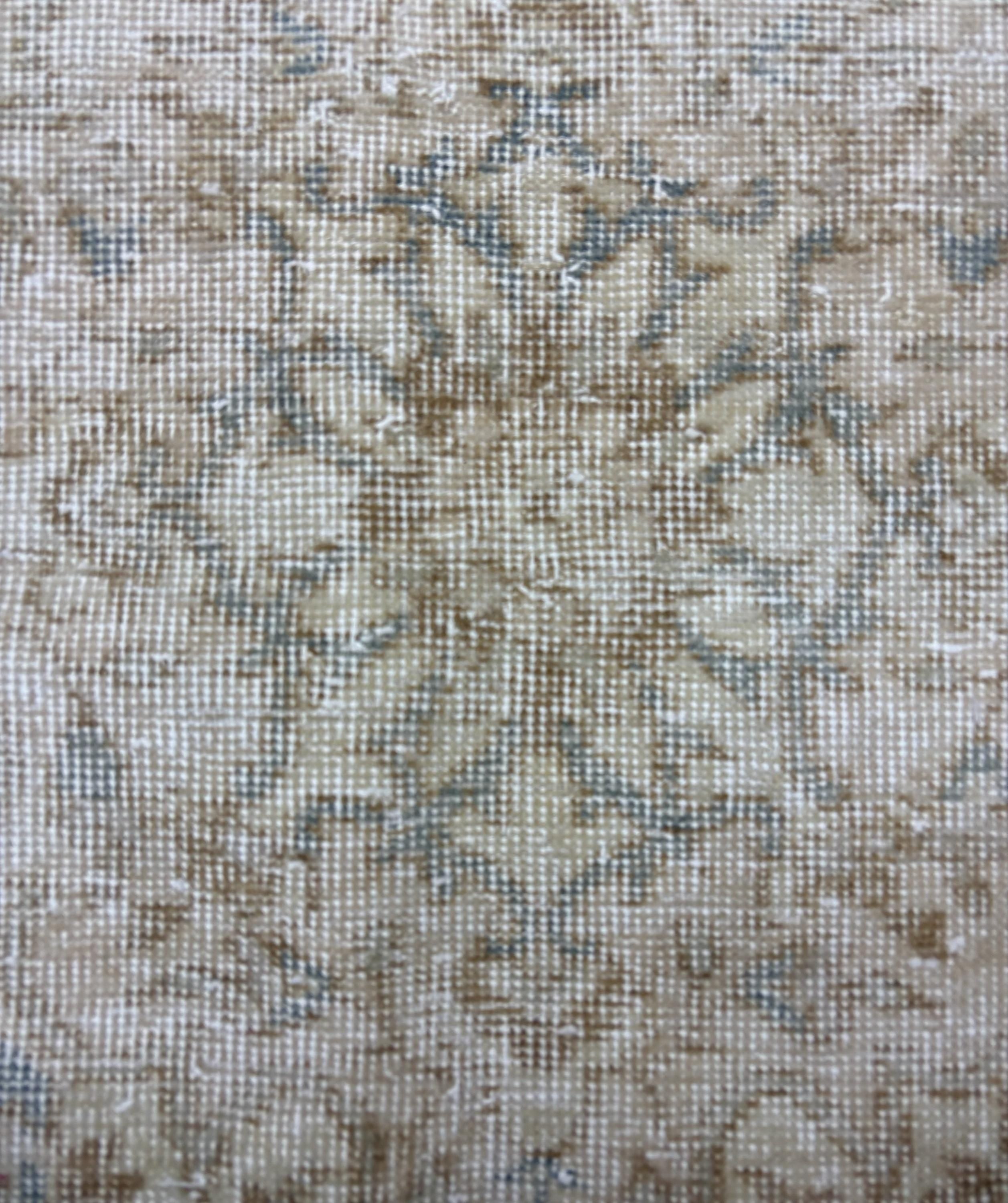 1980s Vintage Turkish Wool Rug, Blue Beige Anatolian Area Rug, Large Distressed Oushak Style Rug, 206x308 cm