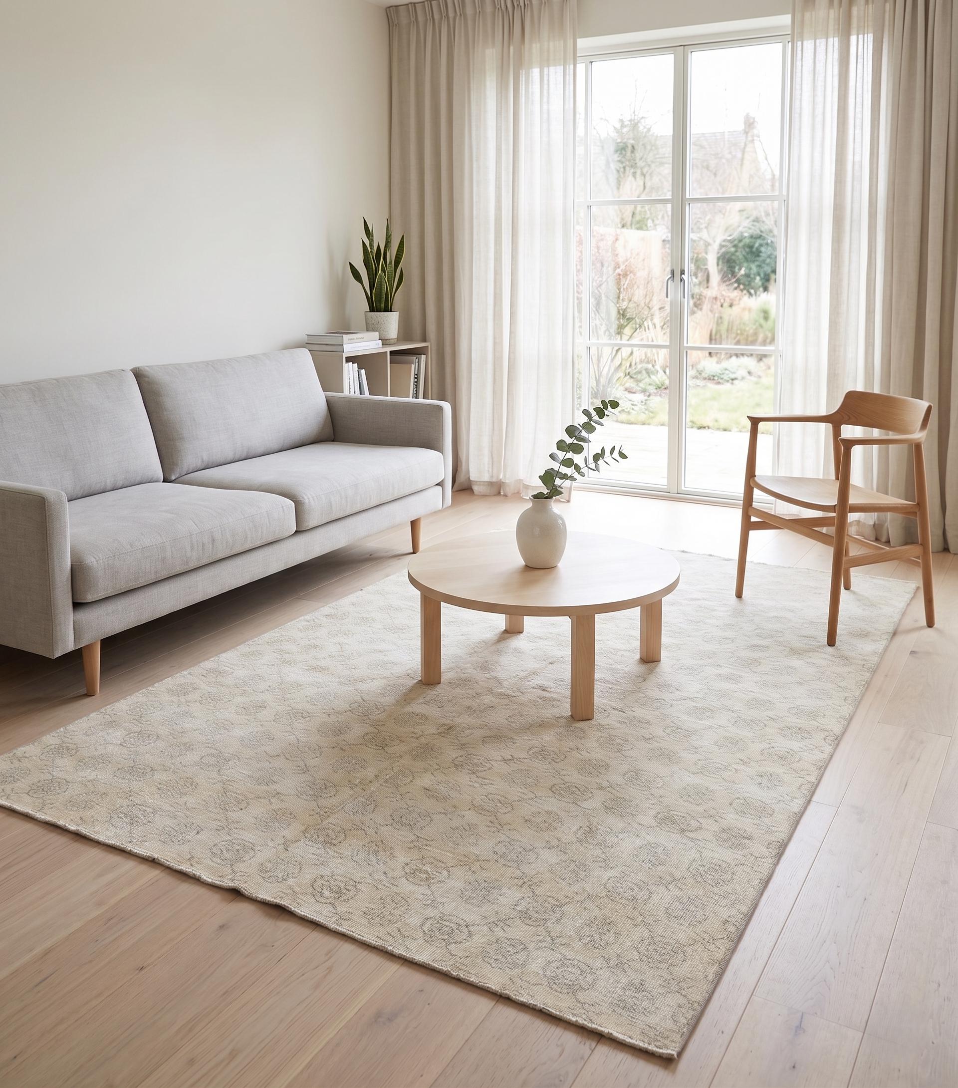 Vintage Turkish Wool Rug, Ivory Beige Floral Anatolian Rug, Large Neutral Oushak Style Area Rug, 208x330 cm
