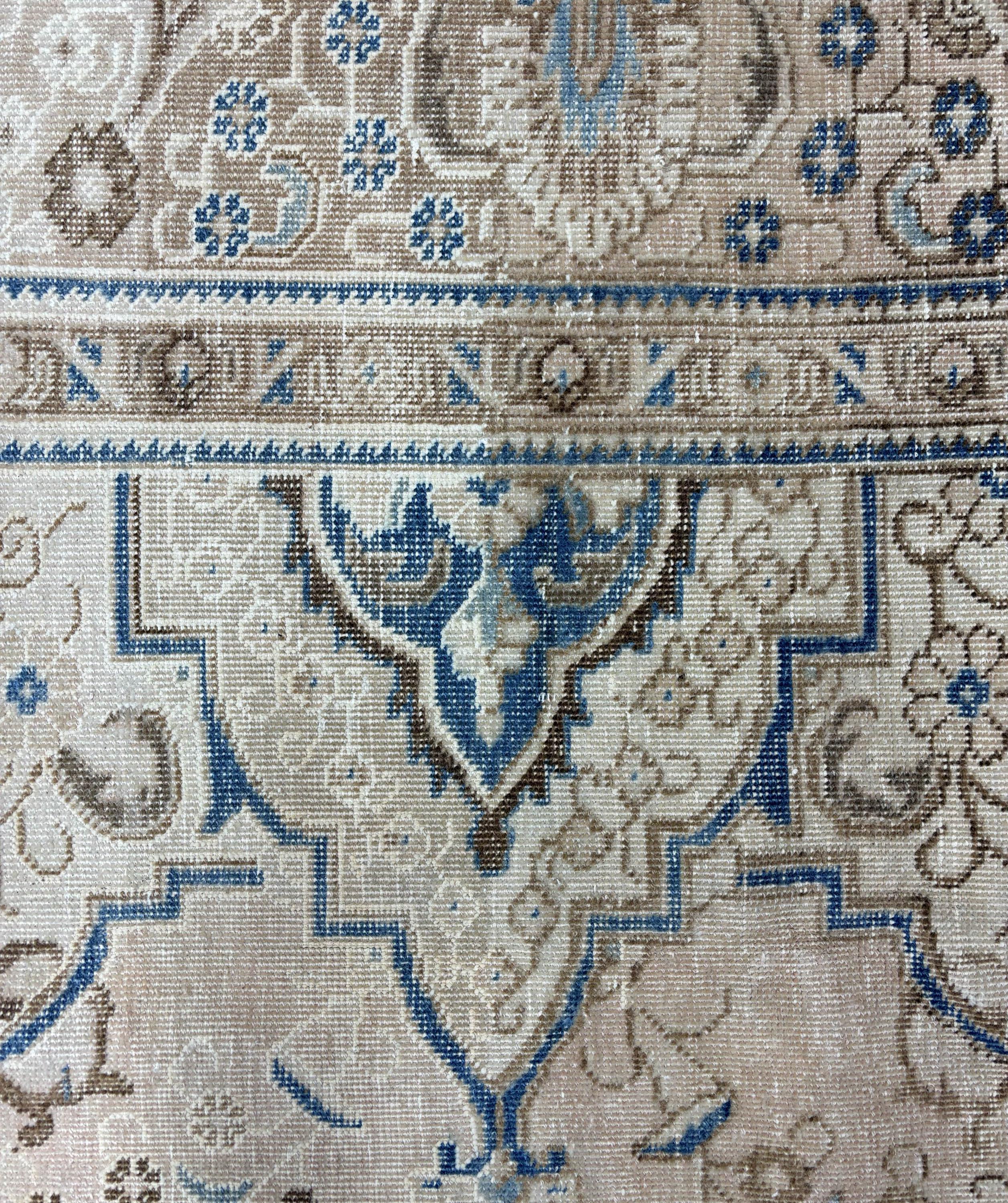 Oversized Vintage Rug 10x13 ft, Handwoven Distressed Wool Rug, Large Living Room | Traditional Beige Blue Anatolian Area Rug