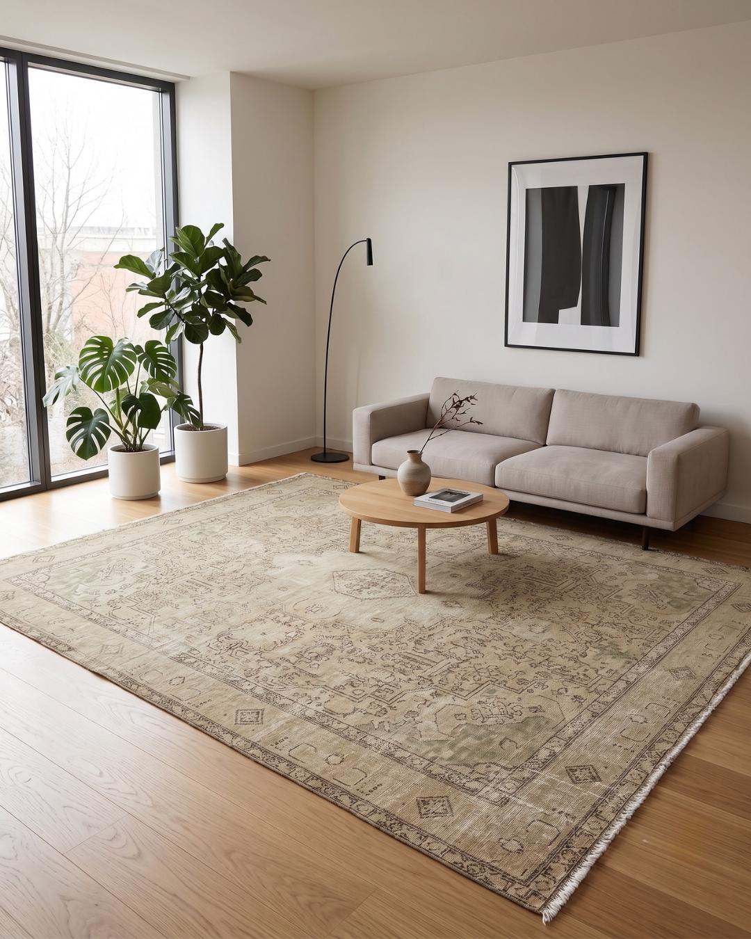 9x13 Vintage Anatolian Rug | Oversized Handwoven Wool Carpet | Muted Neutral Beige | 1980s Turkish Area Rug | Large Living