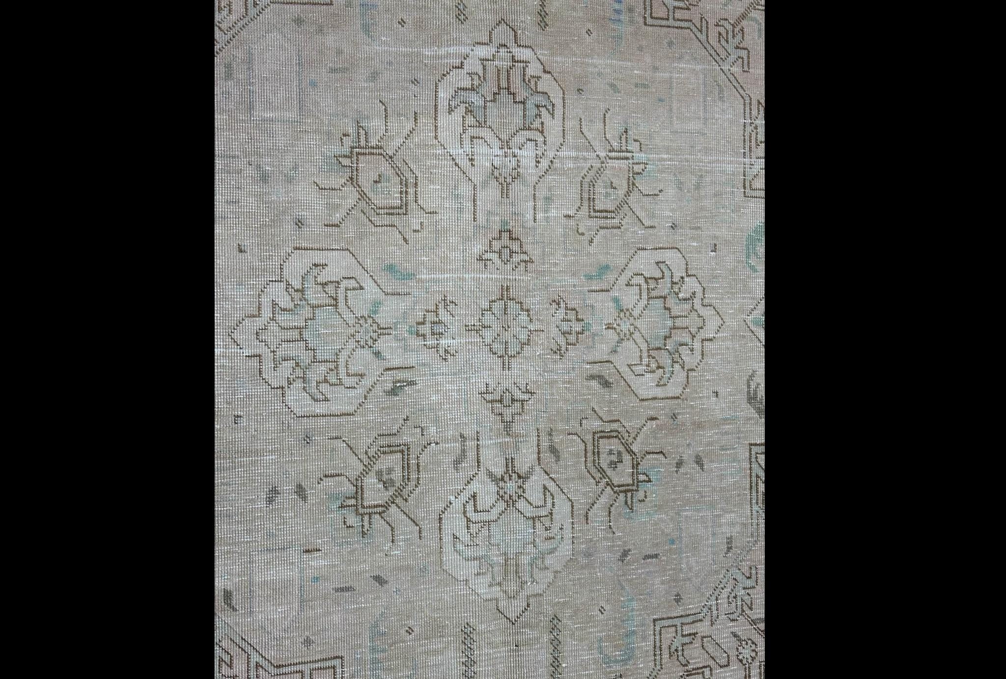 Vintage Anatolian Rug 9x13, Handwoven Wool Area Rug, Muted Beige Neutral Carpet, Large Living Room Rug, 1980s Turkish Rug