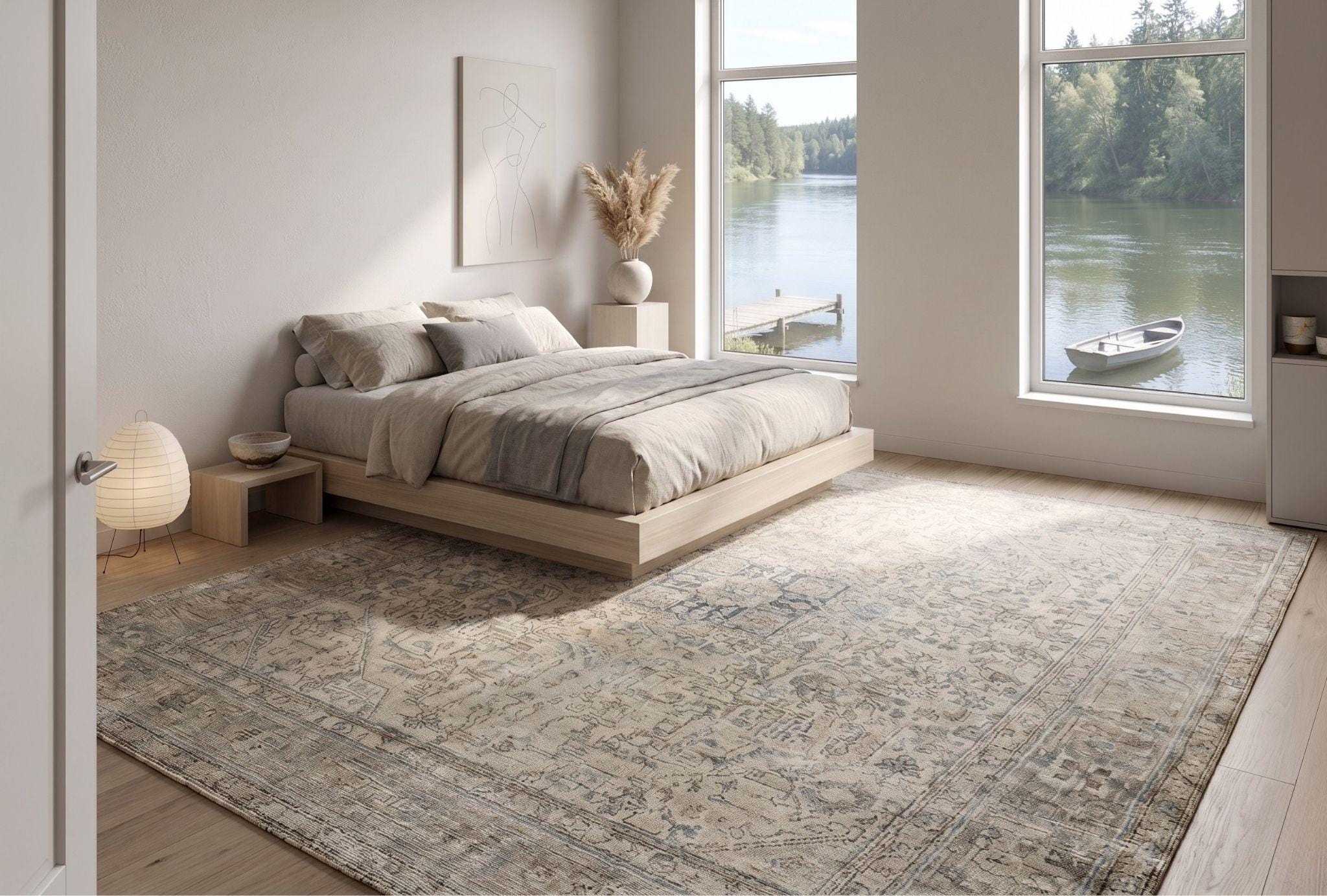 9x12 Vintage Anatolian Rug, Neutral Muted Blue Wool Carpet, Large Distressed Turkish Area Rug, 282x365cm Handwoven Living