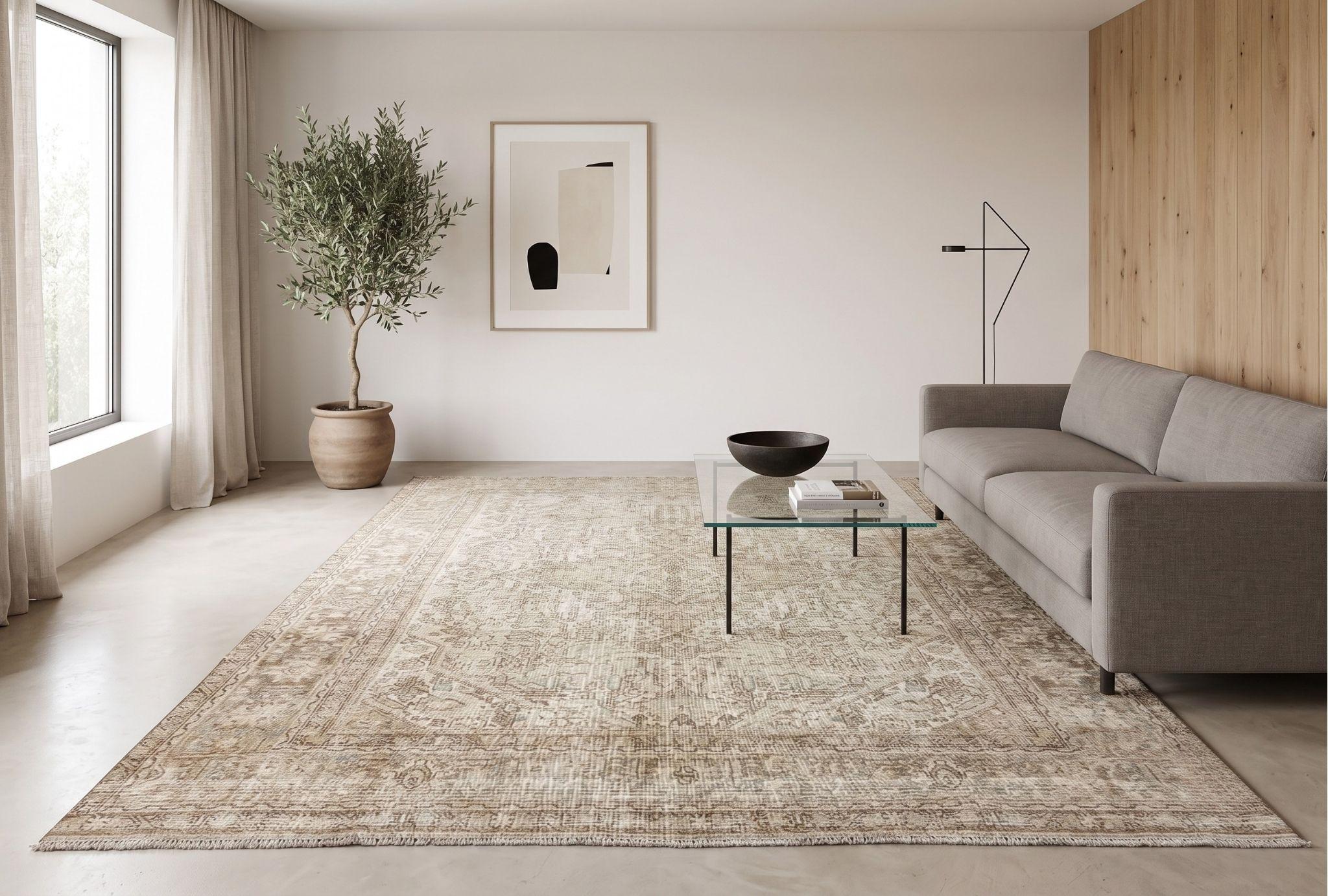 Vintage Anatolian Rug 9x12, Handwoven Beige Wool Carpet, Large 1980s Turkish Area Rug | Living Room Decor, Neutral Boho Room