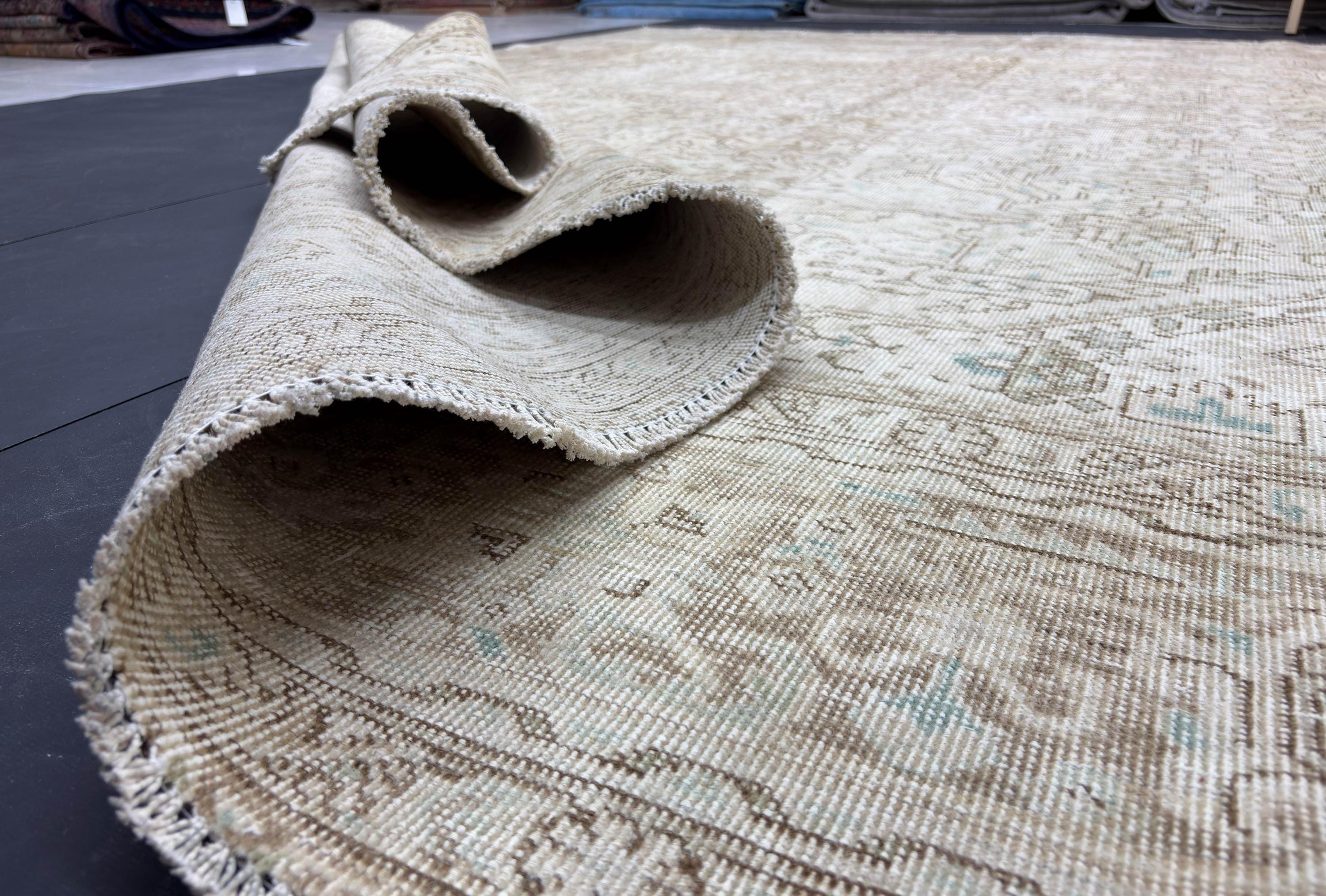 Vintage Anatolian Rug 9x12, Handwoven Beige Wool Carpet, Large 1980s Turkish Area Rug | Living Room Decor, Neutral Boho Room