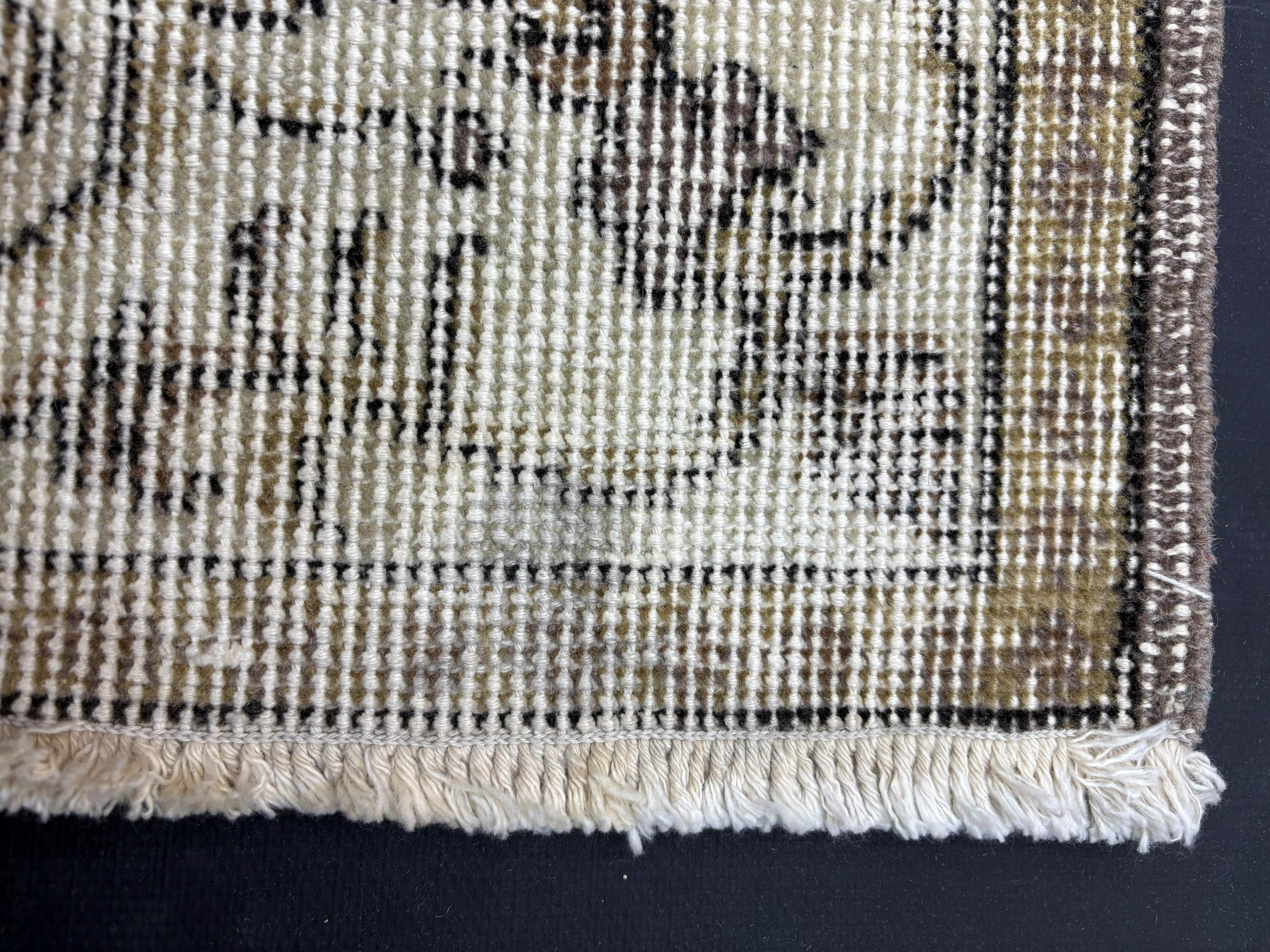 Vintage Turkish Rug 4x7, 1980s Handmade Low Pile Wool Rug, Brown Beige Anatolian Area Rug, Distressed Boho Bedroom Rug