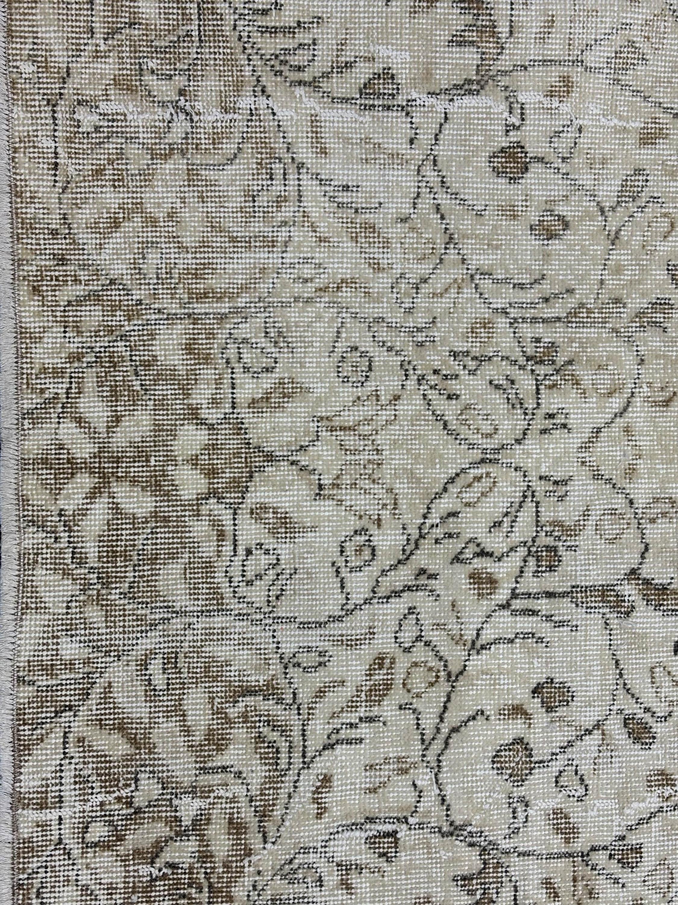 Vintage Turkish Rug 5'3" x 8'3", 1980s Low Pile Area Rug, Neutral Beige Brown Floral Rug, Handmade Oushak Style Rug