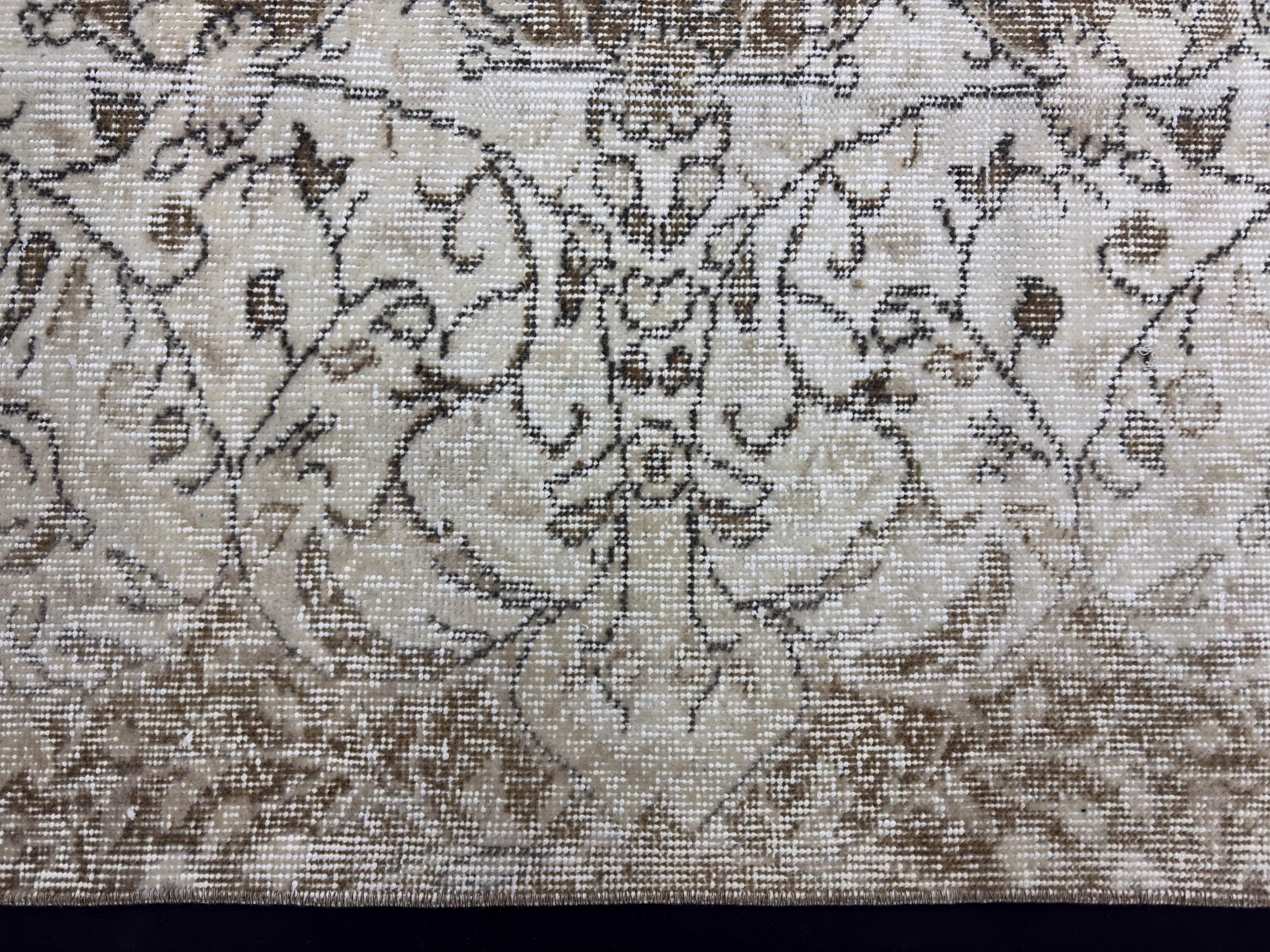 Vintage Turkish Rug 5'3" x 8'3", 1980s Low Pile Area Rug, Neutral Beige Brown Floral Rug, Handmade Oushak Style Rug
