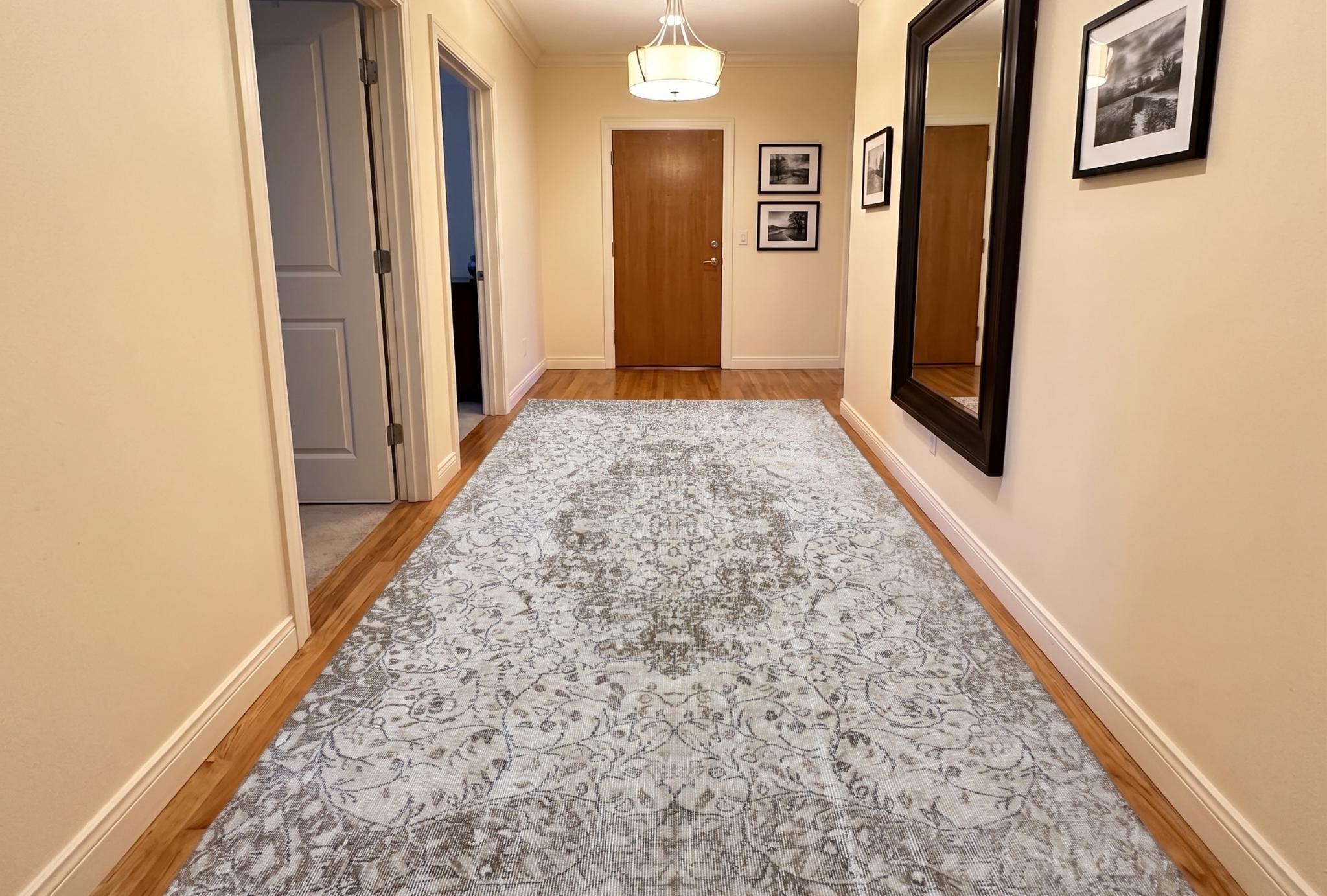 Vintage Turkish Rug 5'3" x 8'3", 1980s Low Pile Area Rug, Neutral Beige Brown Floral Rug, Handmade Oushak Style Rug