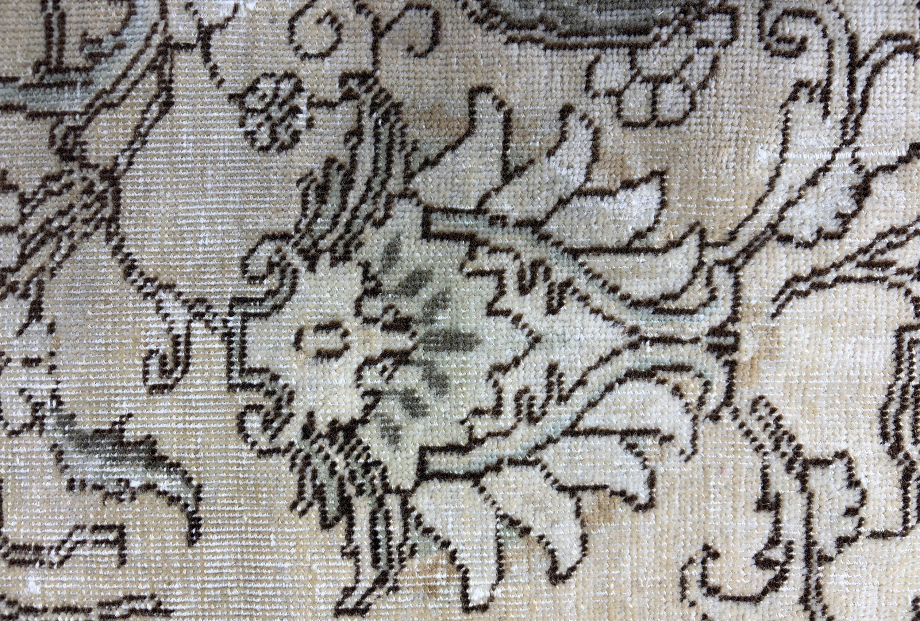 8x15 Vintage Rug, Oversized Anatolian Carpet, Handwoven Wool Area Rug, Muted Beige Oushak, Extra Large Living Room Rug, 1980s